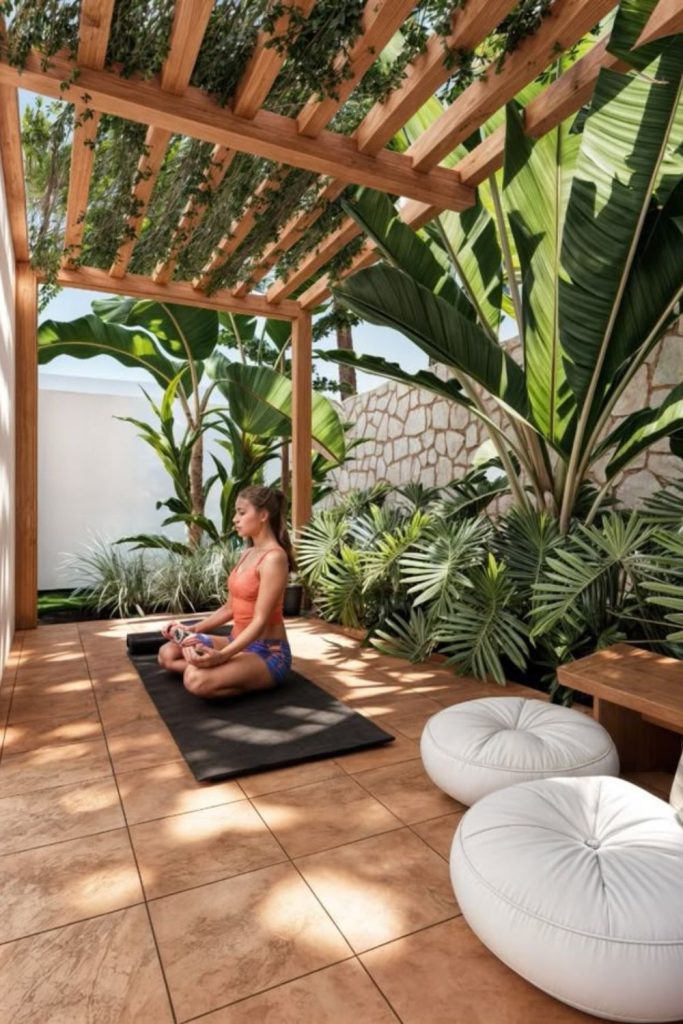 Serene garden room yoga sanctuary.