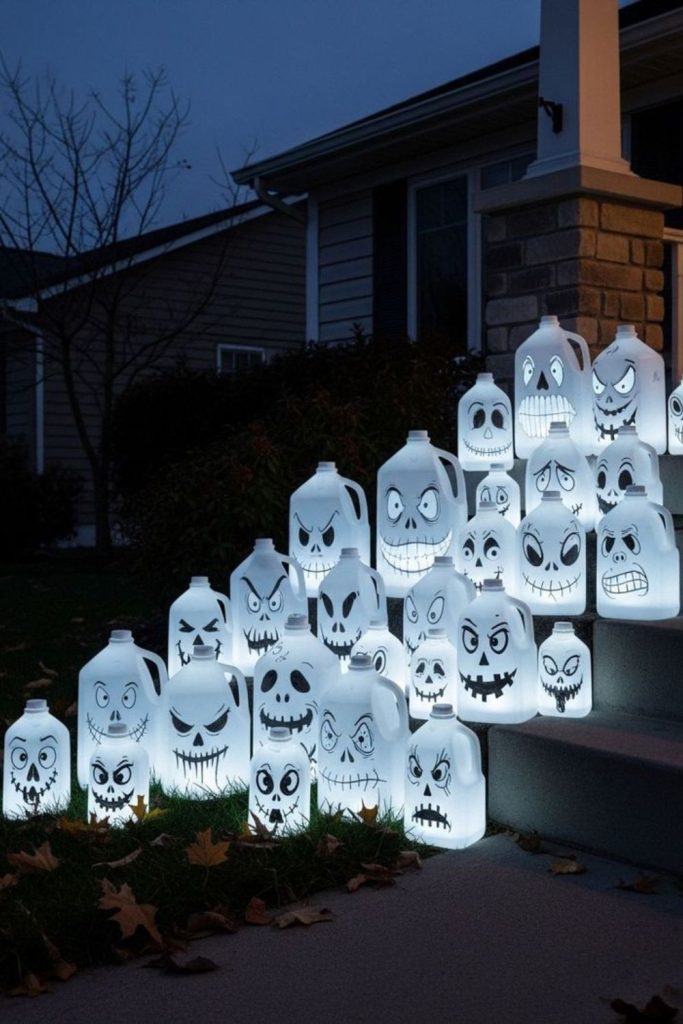 Glowing milk jug ghost lanterns