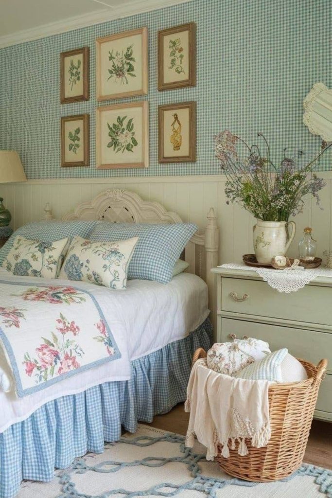 Gingham garden grandmillennial bedroom.