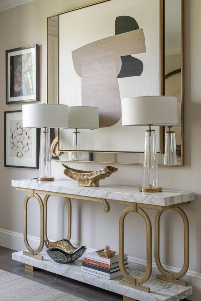 Glamorous entryway with brass accents
