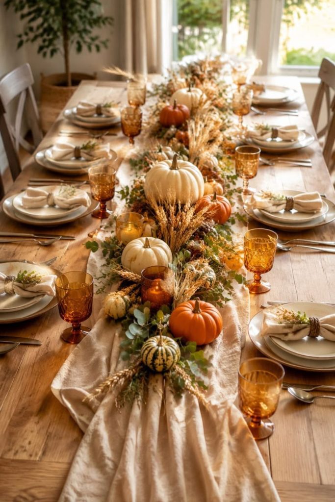 Golden harvest Thanksgiving table decor