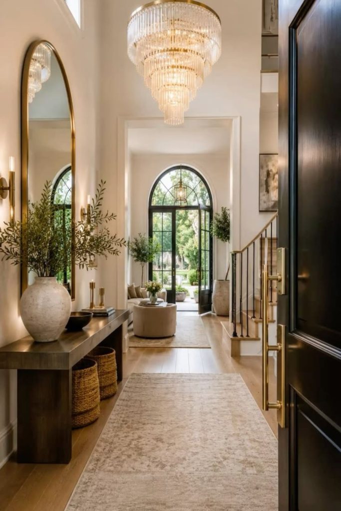 Elegant entryway with grand mirror