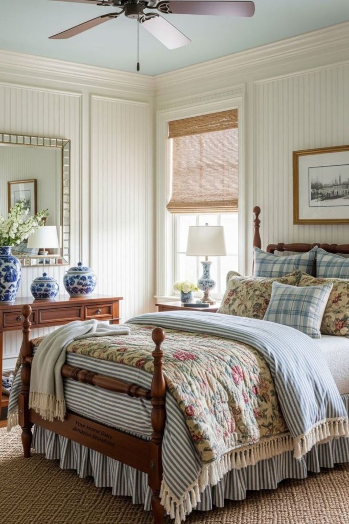 Nostalgic grandmillennial guest bedroom design.