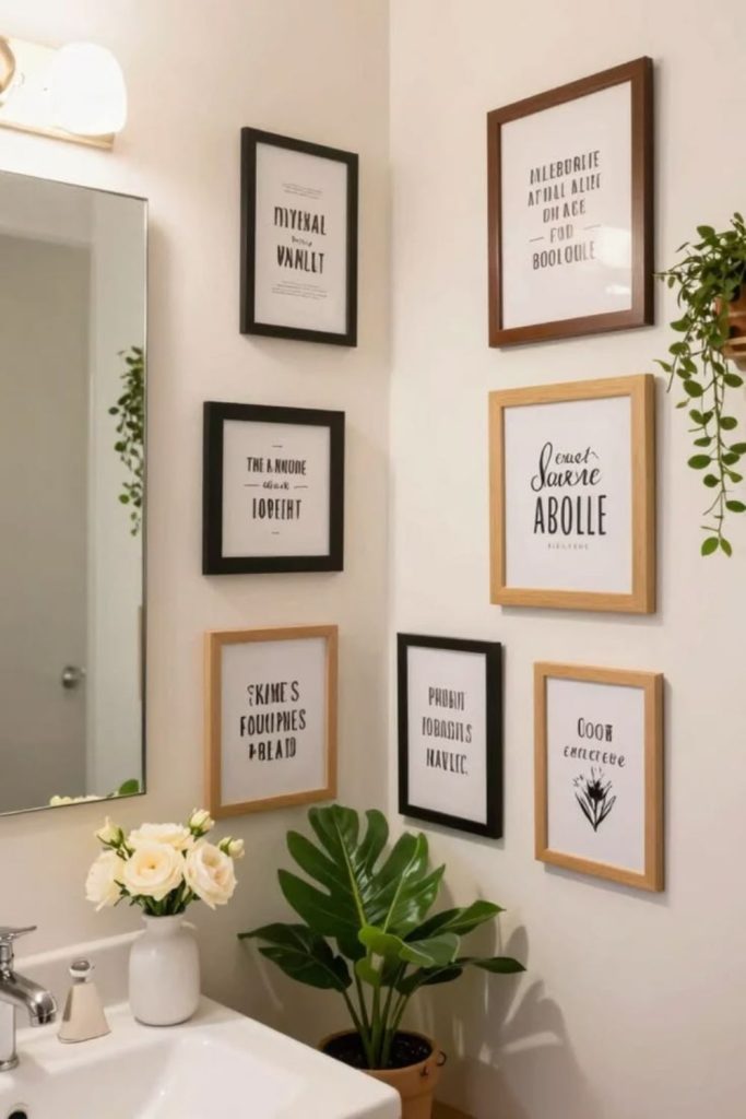 Graphic typography bathroom gallery wall