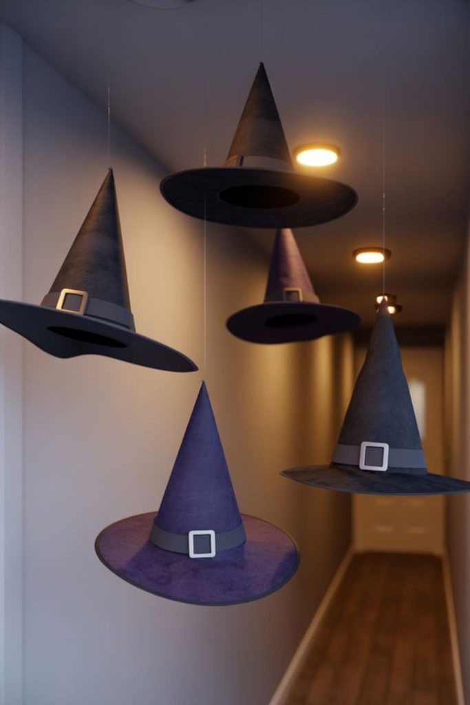 Floating hanging witch hat decorations
