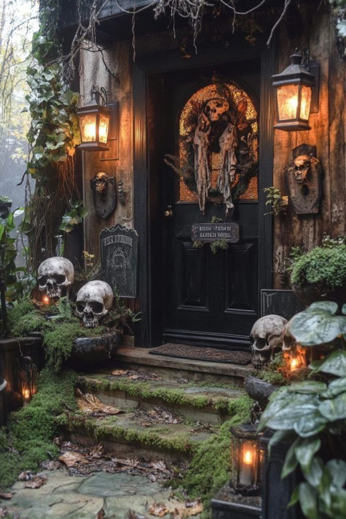 Haunted forest cabin rustic porch styling.