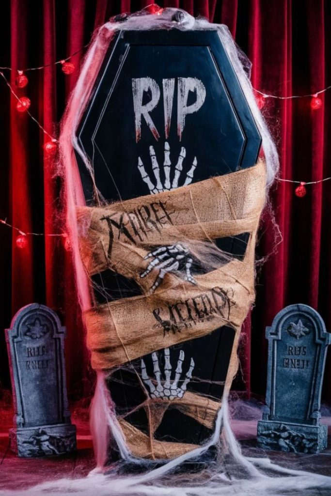 Hanging cardboard coffin Halloween decorations