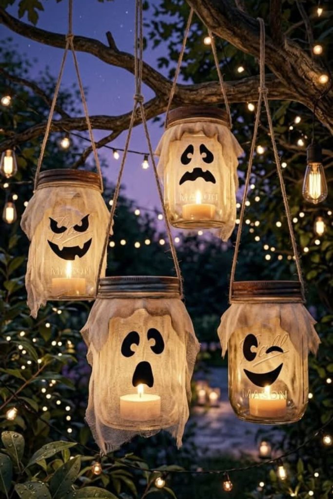 Haunted mason jar lantern Halloween decor