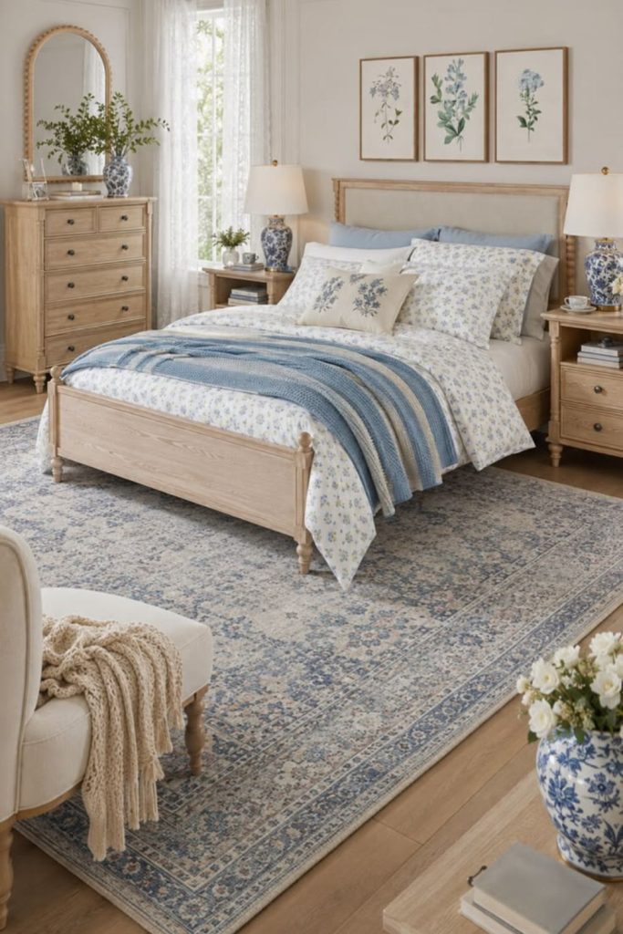 Heirloom blue grandmillennial bedroom.