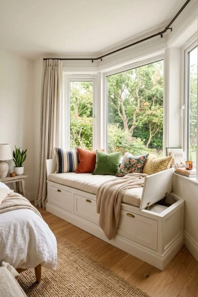 Window seat with hidden storage.