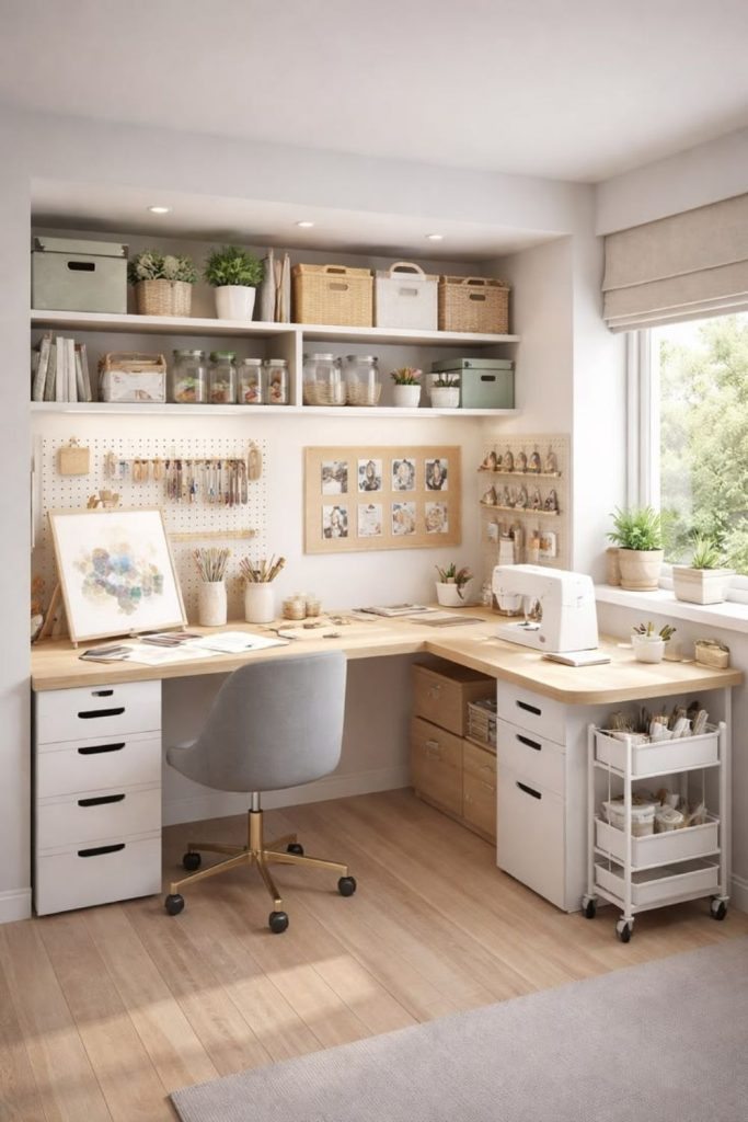 Creative box room craft studio design.