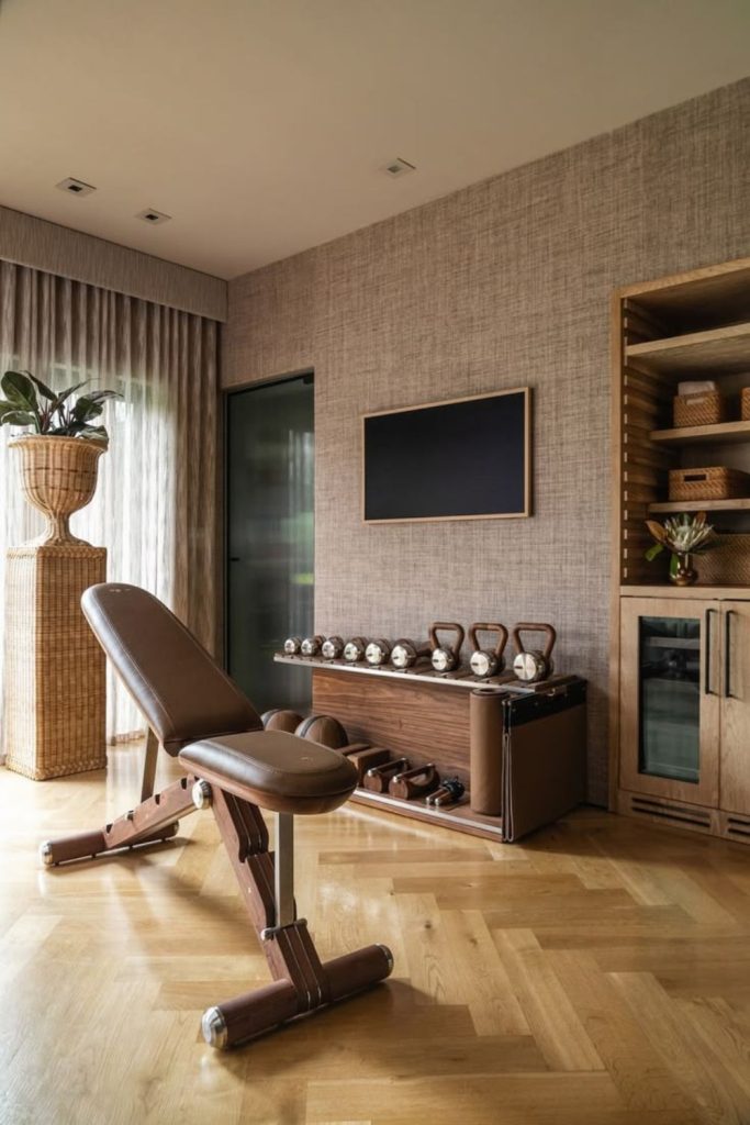 Hotel inspired home fitness room.