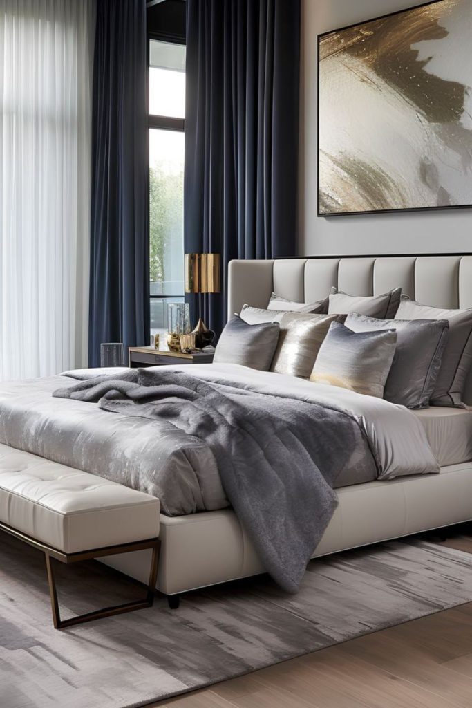 Imperial monochrome luxurious modern bedroom interior.