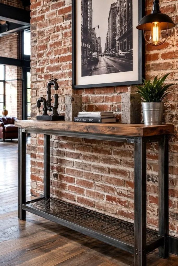 Industrial entryway with reclaimed wood