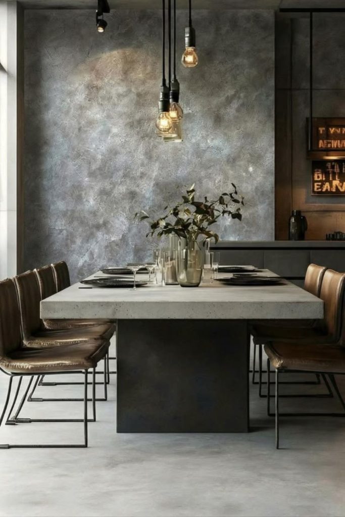 Industrial loft dining room with brick.