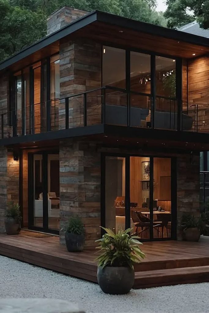 Industrial modern compact house facade.