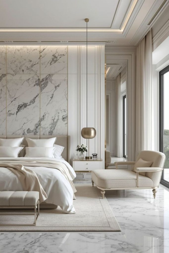Ivory marble elegant modern bedroom décor.