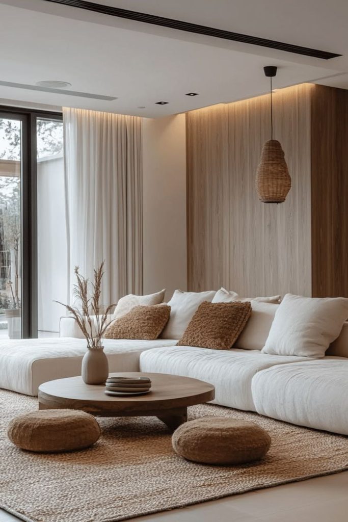 Compact Japandi apartment living room.