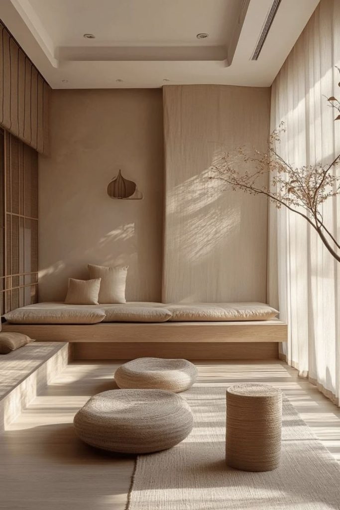 Japandi comfort zone with natural textures.