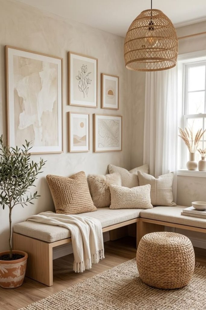 Corner sofa Japandi living room.