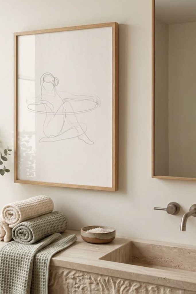 Japandi zen bathroom artwork display
