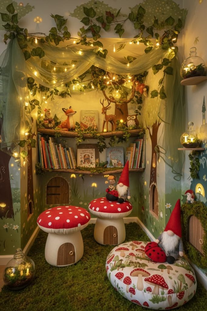 Colorful kid-friendly story reading corner.