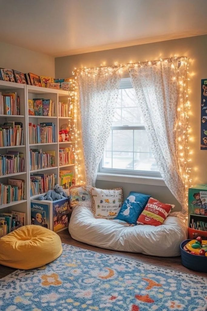 Kids cozy window reading nook.
