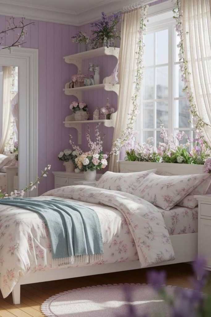 Lavender floral grandmillennial bedroom escape.