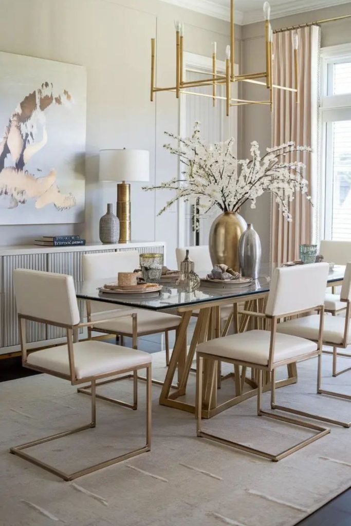 Neutral luxury dining room with textures.