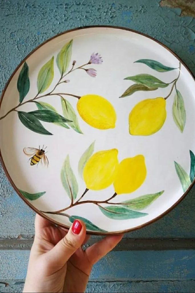 Lemon branch pottery painting design.