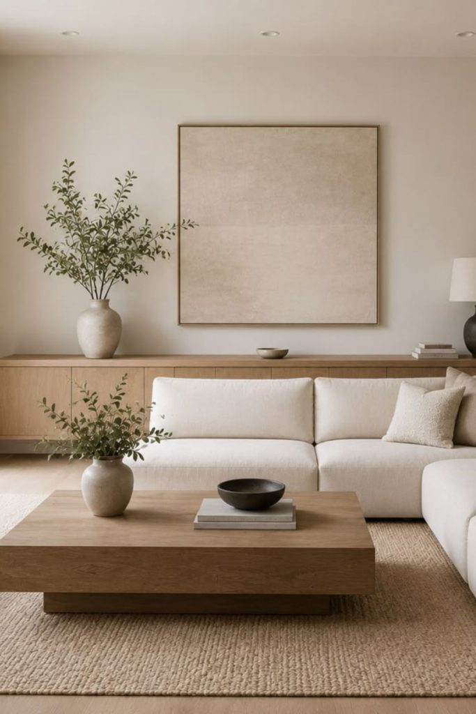 Low-slung Japandi living room.