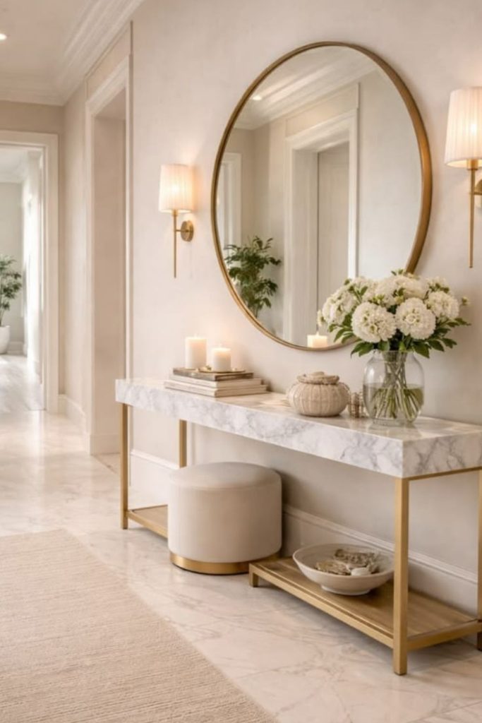 Luxe marble entryway with brass details