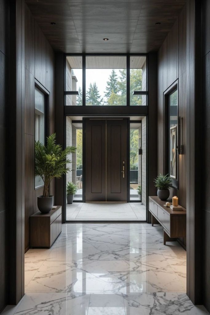 Luxury marble accent house entrance.