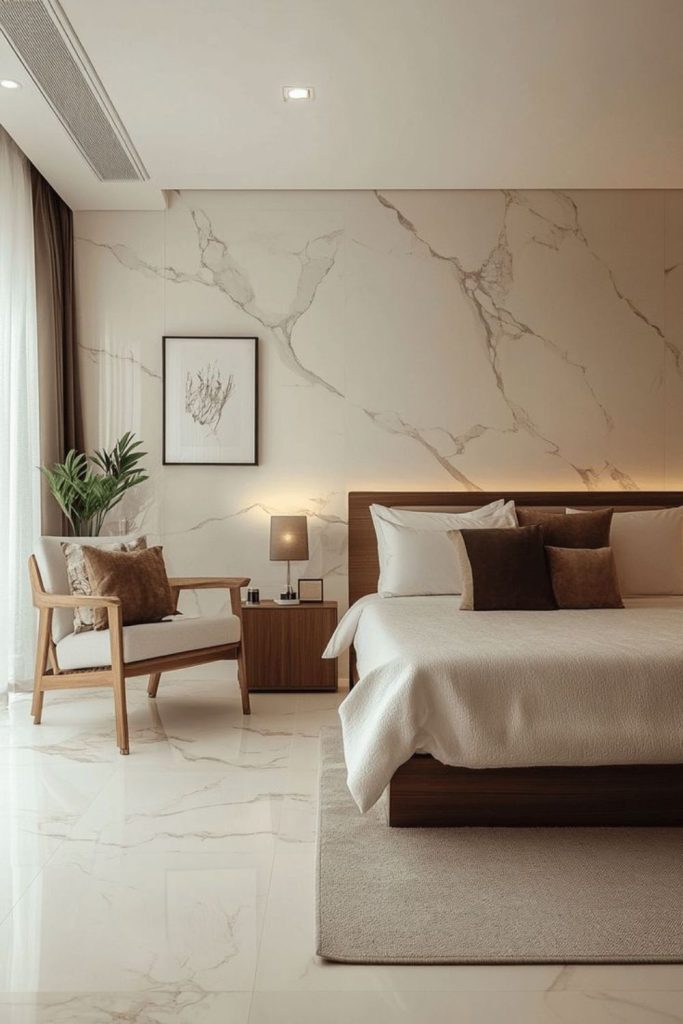 Elegant marble luxury bedroom with brass.