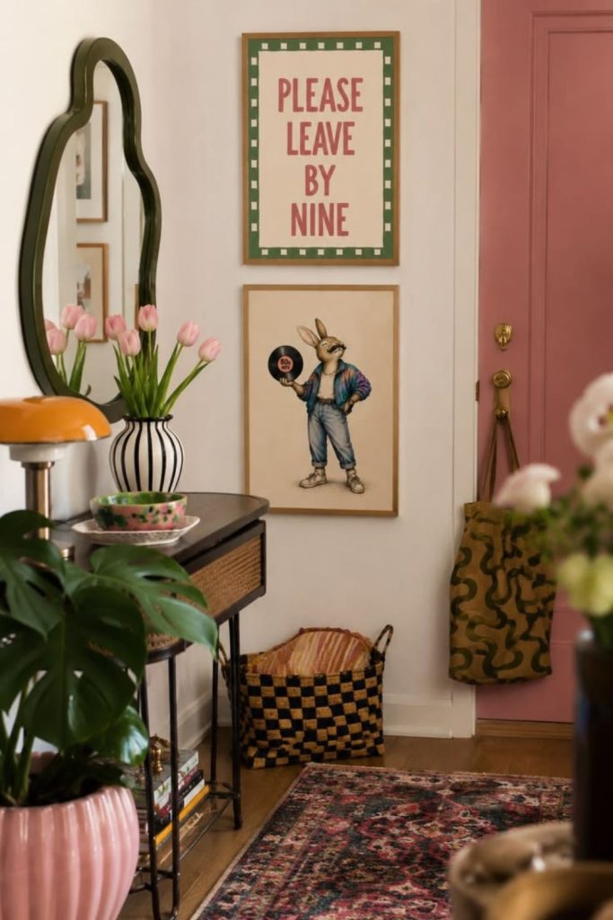 . Maximalist entryway with jewel tones