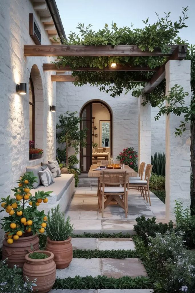 Mediterranean courtyard inspired house front.