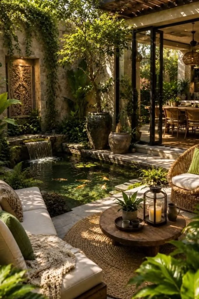 Mediterranean style garden room interior.