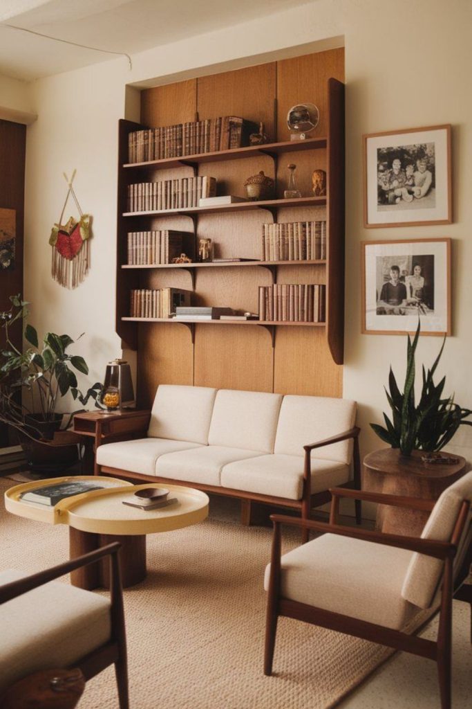 Mid-century broken plan conversation living room.