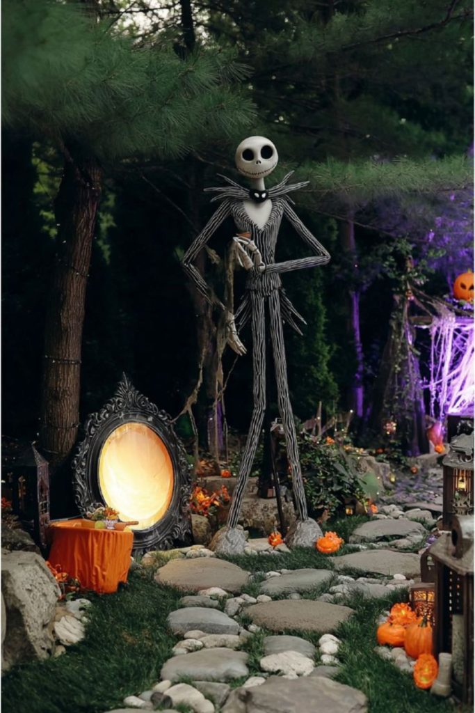 Midnight Halloween wonderland with spooky decorations.