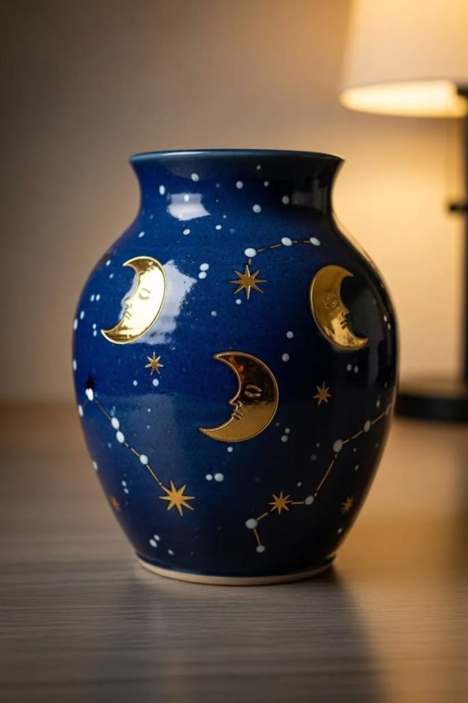 Midnight moon garden pottery painting idea.