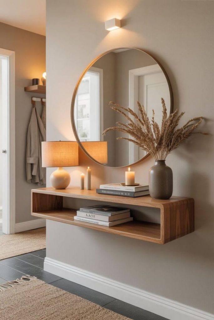 Minimalist entryway with floating console