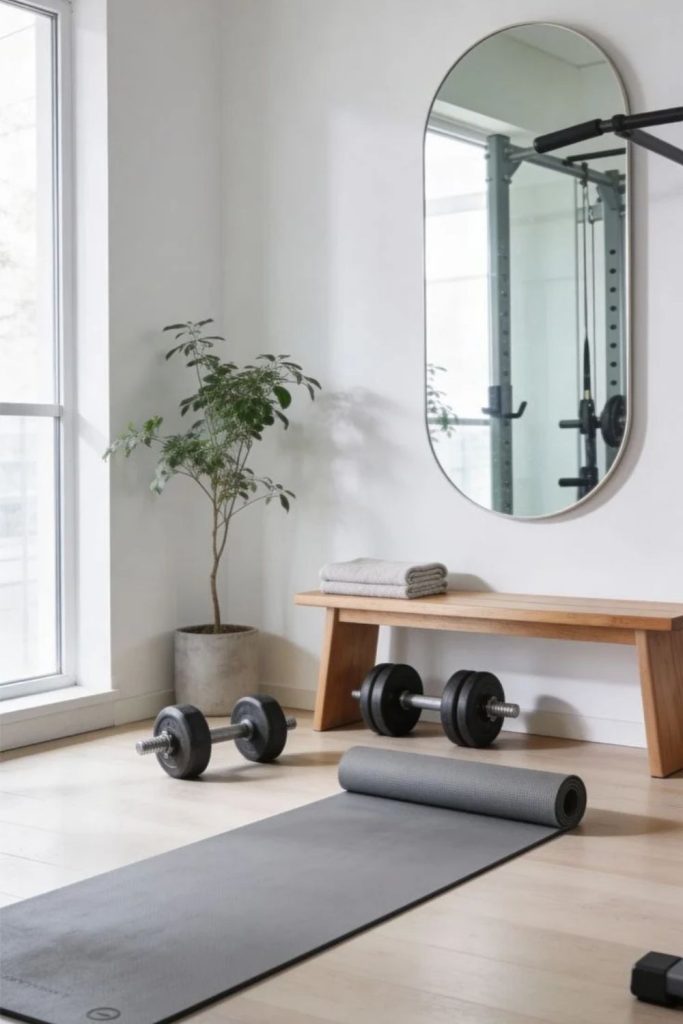 Minimalist home gym with clean design.