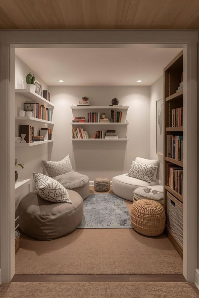 Minimalist basement reading corner design