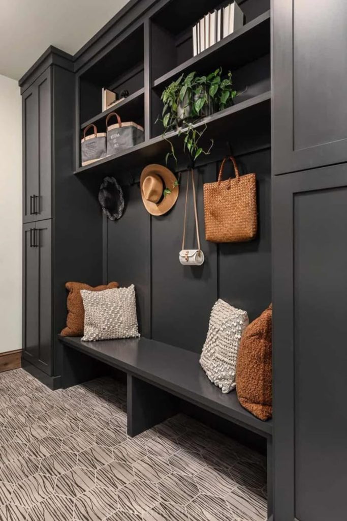 Modern charcoal mudroom with storage