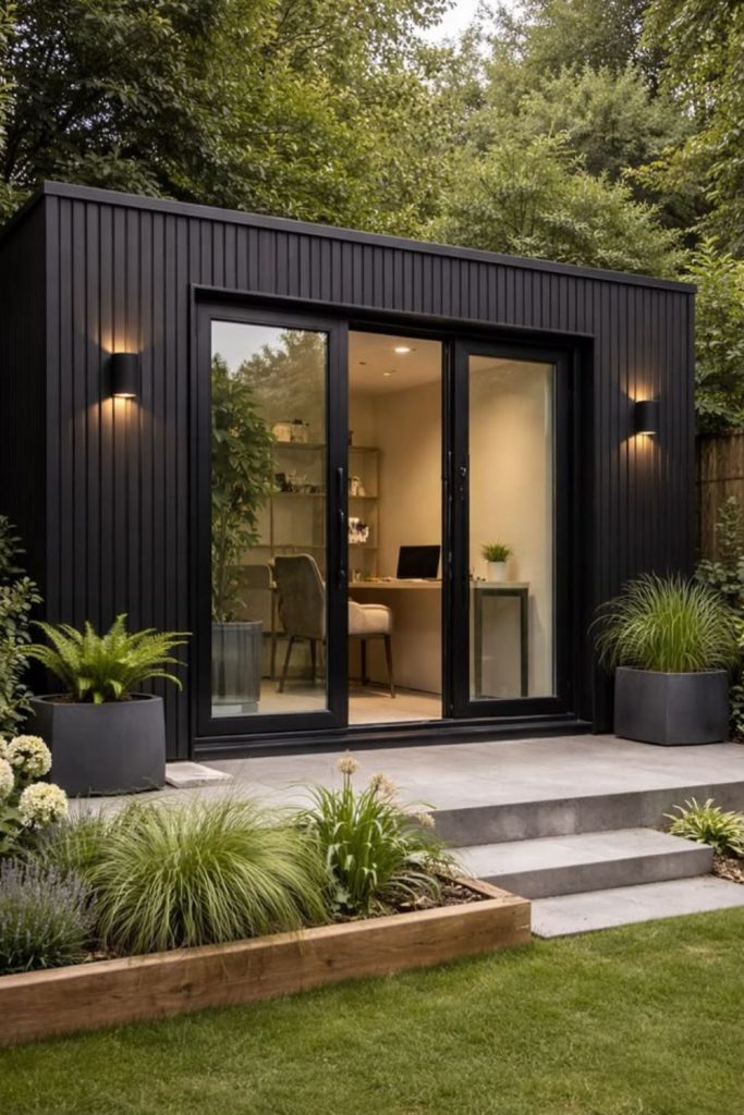 Modern minimalist garden room interior.