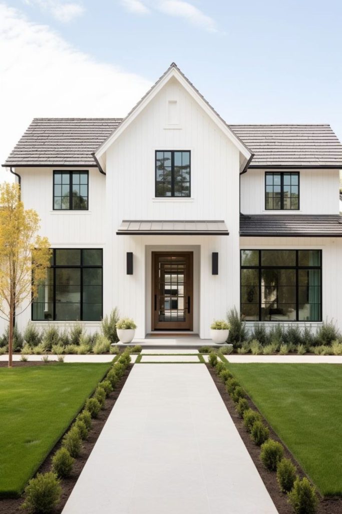 Modern white minimalist small house exterior.