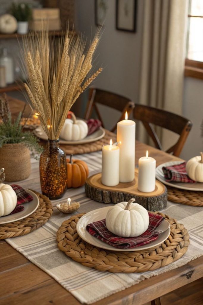 Minimal white pumpkin Thanksgiving table