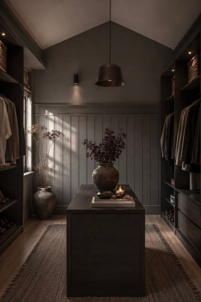 Moody boutique-inspired dressing room interior.