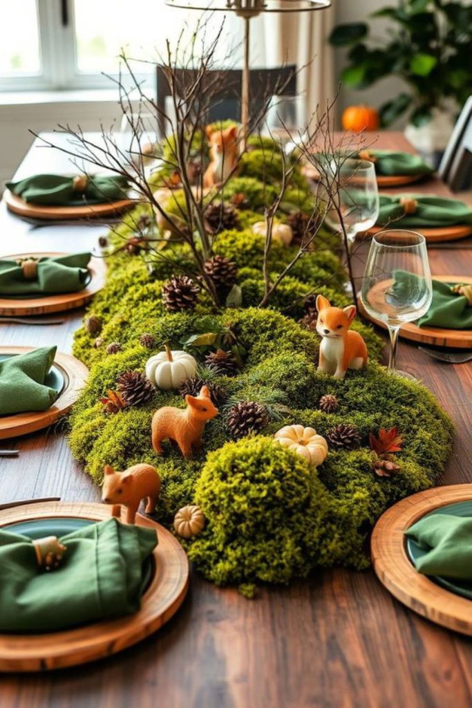 Moody forest-inspired Thanksgiving tablescape