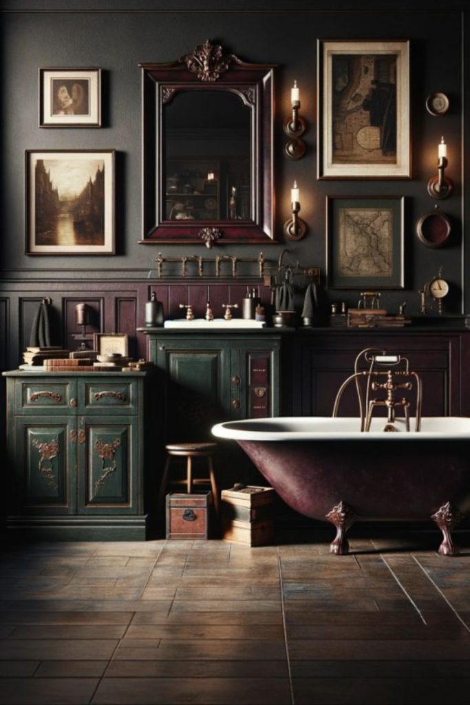 Moody vintage apothecary bathroom gallery
